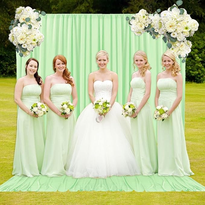 2 Panels Light Green Backdrop Curtain, 10 x 10 Feet Satin Background Curtains for Parties, Weddings, Baby Showers, Halloween, Christmas Birthday Party Photoshoot Backdrop Curtains Decorations