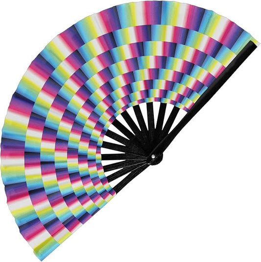 GloFX Folding Fan - Trippy - Large Rave Clack Folding Hand Fan for Men/Women - for EDM, Music Festival, Club, Event, Party, Dance, Performance, Decoration, Gift