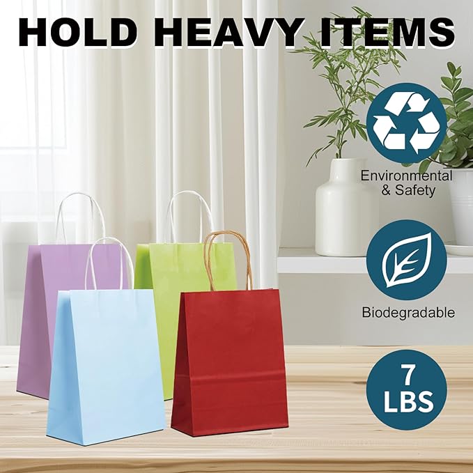 25 Pack Small 5.9x3.1x8.25 Inch Red Kraft Paper Gift Bags with Handles for Bulk Shopping, Retail, Craft, Party Favors, Wedding, Grocery & Sacks