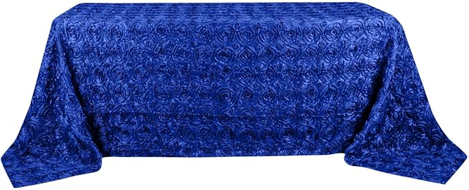 Efavormart 90"x132" Wholesale Rectangle Table Cover Royal Blue Grandiose Rosette 3D Satin Tablecloth for Wedding Party Event