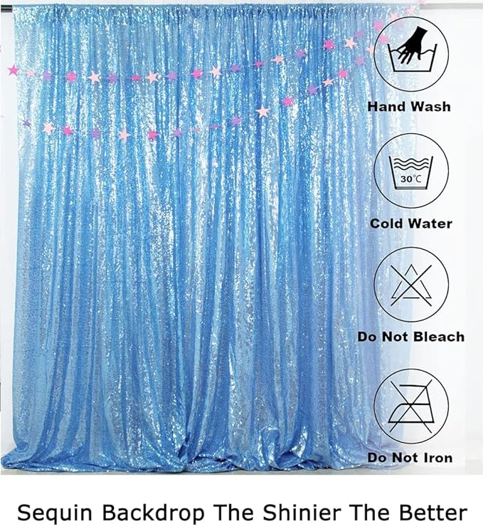 ShiDianYi Sequin Backdrop 8x8 FT Baby Blue Photo Booth Backdrops Curtain Shimmer Fabric Curtains Light Blue Glitter-Drapes Background for Parties Wedding