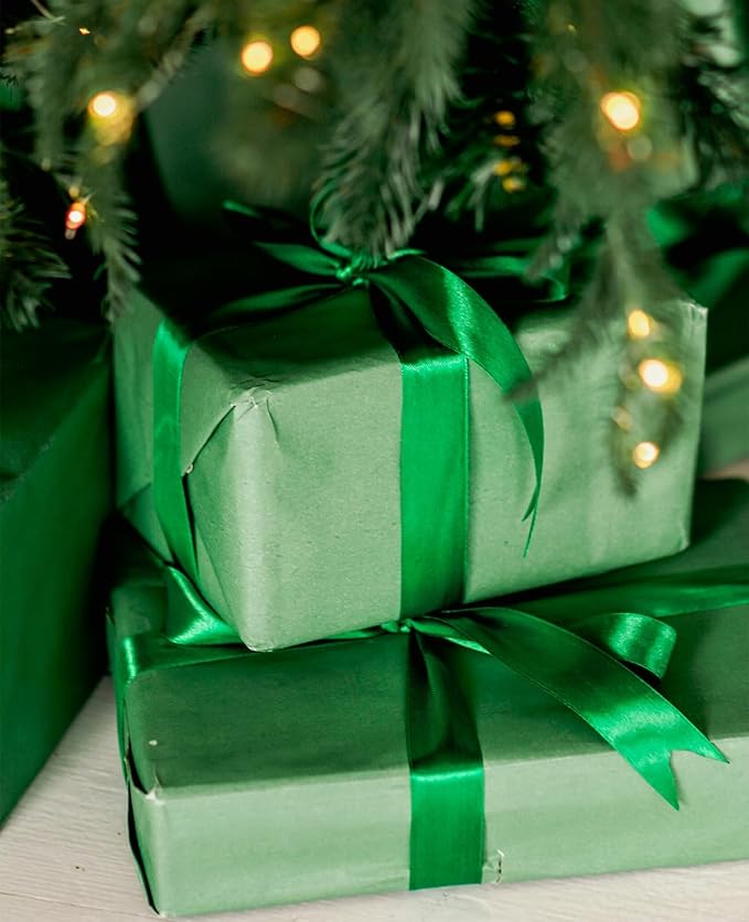 1 Inch Emerald Green Satin Ribbon 50 Yards Solid Fabric Ribbons for Gift Wrapping, Crafts, Floral Arrangements, Wedding, Party, Holiday Decor