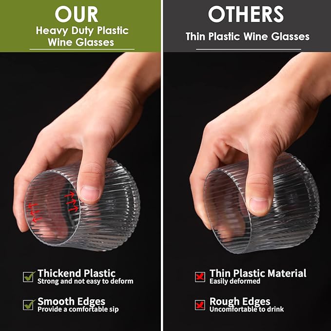 40 Pcs Disposable Stemless Wine Glasses, 12OZ Plastic Wine Cups, Origami Style Unbreakable Drinking Glasses, Bulk pack Acrylic Whiskey Cocktail Glasses, Shatterproof martini glasses