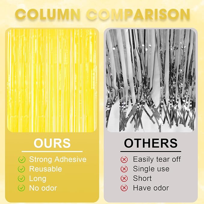 3 Pack 3.3 x 8.2 ft Pastel Yellow Foil Fringe Backdrop Curtains, Tinsel Streamers Birthday Party Decorations, Fringe Backdrop for Graduation, Baby Shower, Gender Reveal, Disco Party