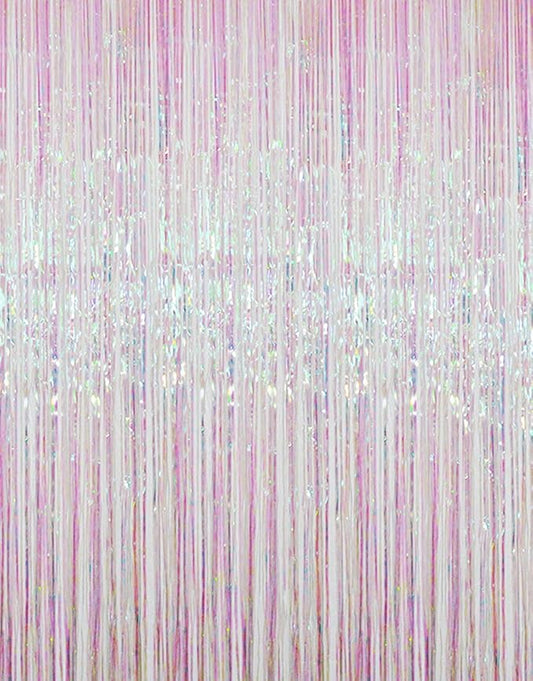 GOER 6.4 ft x 9.8 ft Metallic Tinsel Foil Fringe Curtains,Pack of 2 Party Streamer Backdrop for Unicorn Birthday,Graduation Decorations and New Year Eve (Iridescent)