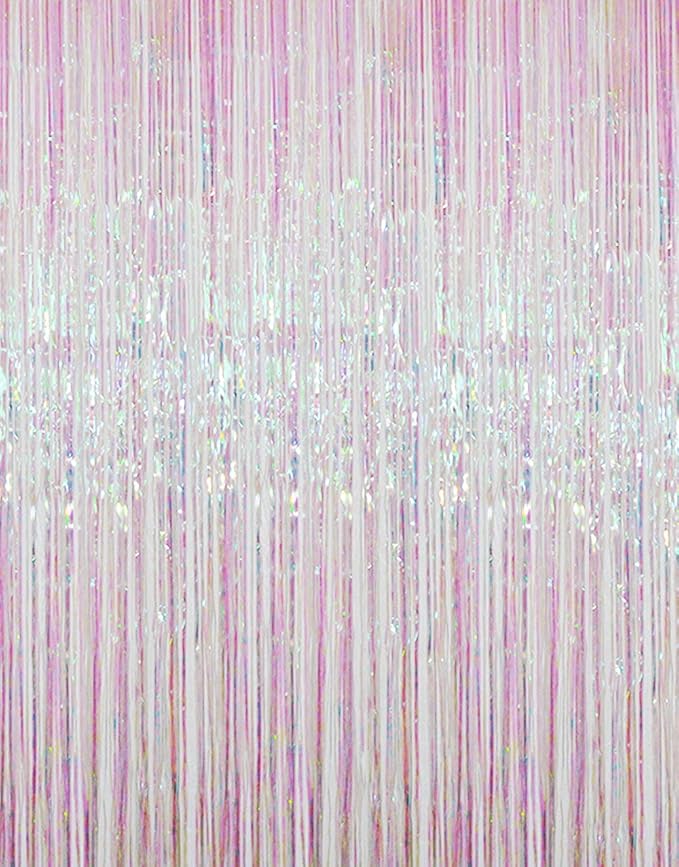 GOER 3.2 ft x 9.8 ft Metallic Tinsel Foil Fringe Curtains Party Photo Backdrop Party Streamers for Birthday,Graduation,New Year Eve Decorations Wedding Decor (Iridescent,1 Pack)