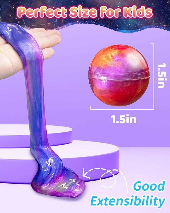Kidfic 24 Pack Galaxy Slime Party Favors, Non-Sticky, Stress Relief Treasure Box Toys for Classroom Prizes Party Supplies, Student Gifts Goodie Bags Stuffers for Kids Boys Girls 4-8, 8-12