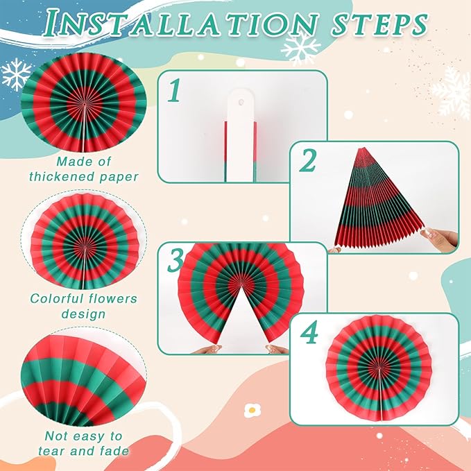 12 PCS Candy Hanging Paper Fans Christmas Candy Decorations Red Green White Christmas Party Decorations Christmas Party Decorations Christmas Wall Decorations Hanging Christmas Decorations