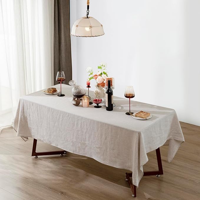 Talasily Linen Tablecloth 100% Pure Linen Table Cloth 60x84 Inches Rectangle Tablecloths Washable Cloths for Kitchen, Dining, Buffet Parties, Holidays, Picnic, Weddings and Restaurants-Natural Linen