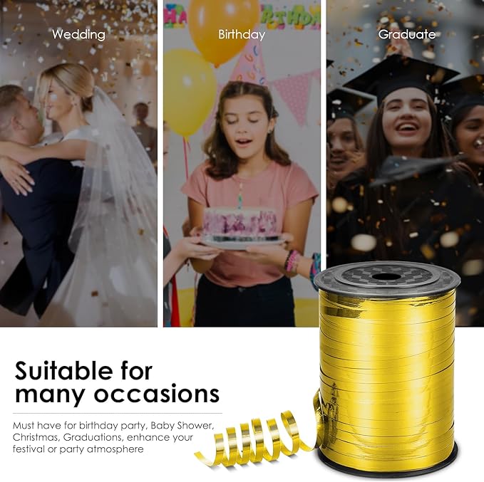 Gold Ribbon, 500 Yard Shiny Metallic Iridescent Crimped Ribbon for Gift Wrapping, Balloons, Florist Flowers (1 Roll)