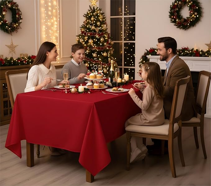 Fitable 8 Pack Rectangle Tablecloths: Stain Resistant Wrinkle Free Table Clothes, Washable Reusable Polyester Table Covers for Wedding Christmas Party Birthday Banquet Reception(Red, 60x102 Inch)