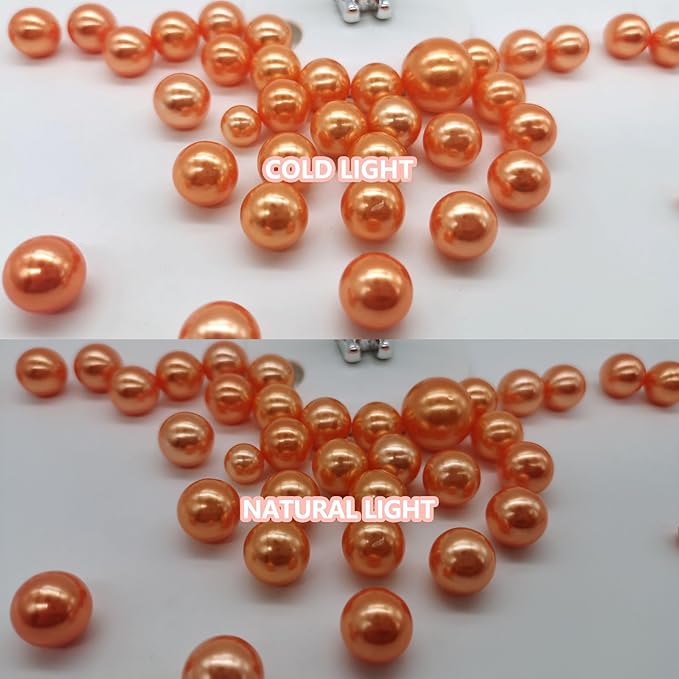 100PCS Orange Faux Pearls Beads for Centerpiece Vases, Vase Filler Faux Pearls, No Holes Filler Beads for Party Anniversary Birthday Wedding Table Decor, 14/20/30mm