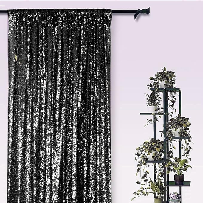 Black Sequin Backdrop Curtains 4 Panels 2FTx8FT Glitter Photo Backdrop Sparkle Background for Birthday Bridal Weeding Halloween Decorations