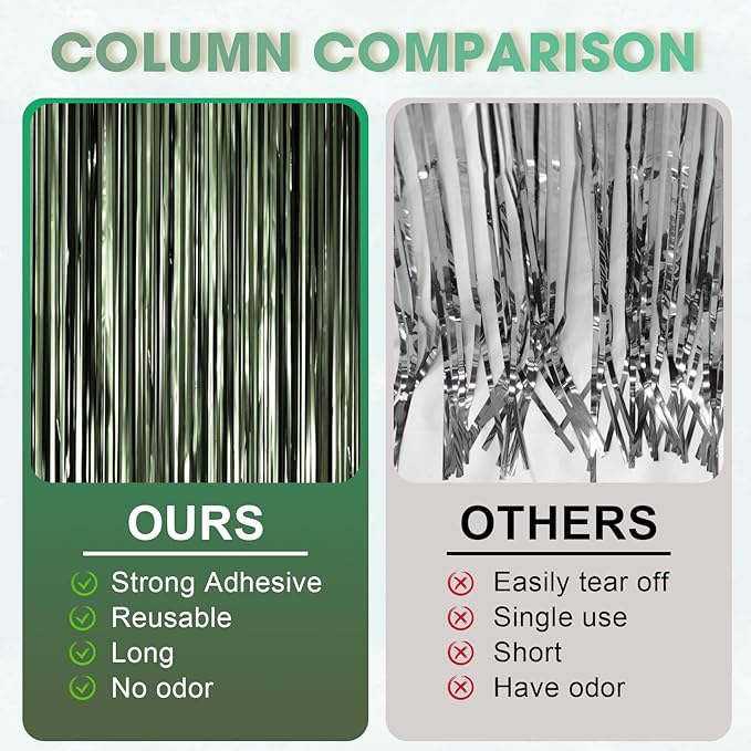 3 Pack 3.3 x 8.2 ft Matte Green Foil Fringe Backdrop Curtains, Tinsel Streamers Party Decorations, Fringe Backdrop, Door Shimmer for Graduation, Birthday Party