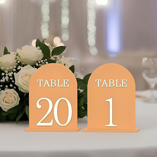 Arch Wedding Table Numbers 1-20 with Stands, 5" X 7" Double Sided Acrylic Wedding Sign Holders, Durable Non-Fading Table Number for Wedding Reception, Events, and Centerpieces