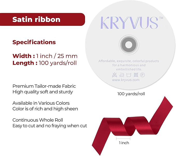 Scarlet Red Satin Ribbon 1 inch X Continuous 100 Yards, Single Face Polyester Ribbon Perfect for Gift Wrapping, Flower Bouquet, Wedding Decor, Crafts, Bow Making, Sewing and More