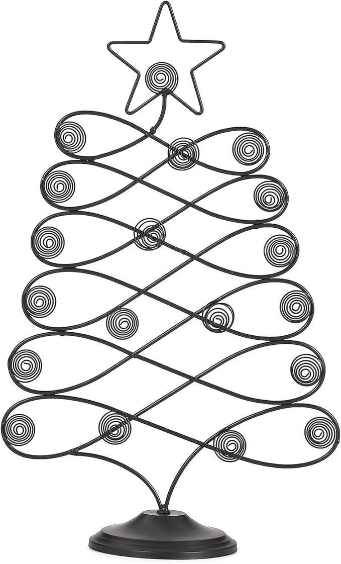 Decorative Metal Christmas Tree Card Holder, 18 Inch Tabletop Holiday Card Display Rack with Star Topper, Black Wire Tree Cards and Photo Holders Stand, Holds up to 19 Place Cards and Memos Pictures