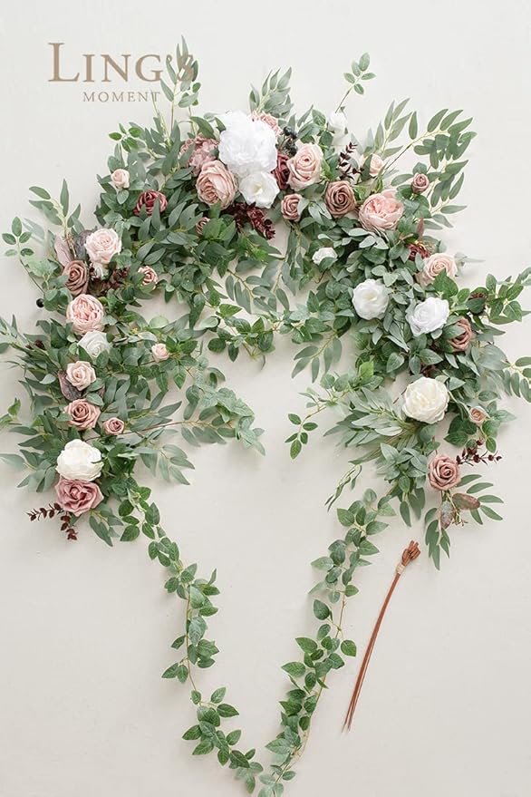 Ling's Moment 6.5FT Backdrop Floral Garland, Spring Artificial Wedding Arch Flowers Pink Decor, Blush Ceremony Reception Hanging Dusty Rose Arbor Arrangement Outdoor Party Swag Home Garden Decorations