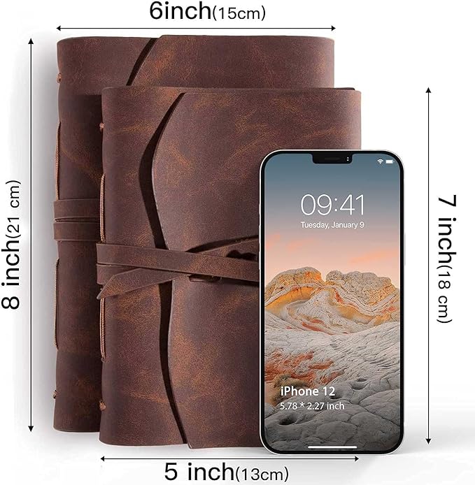Leather Bound Journal for Men/Women, Rustic Vintage Handmade Large Writing Notebook with 240 Kraft Lined Pages(6x8 inches), Business/Travel Daily Notepad Sketchbook Gift - Brown