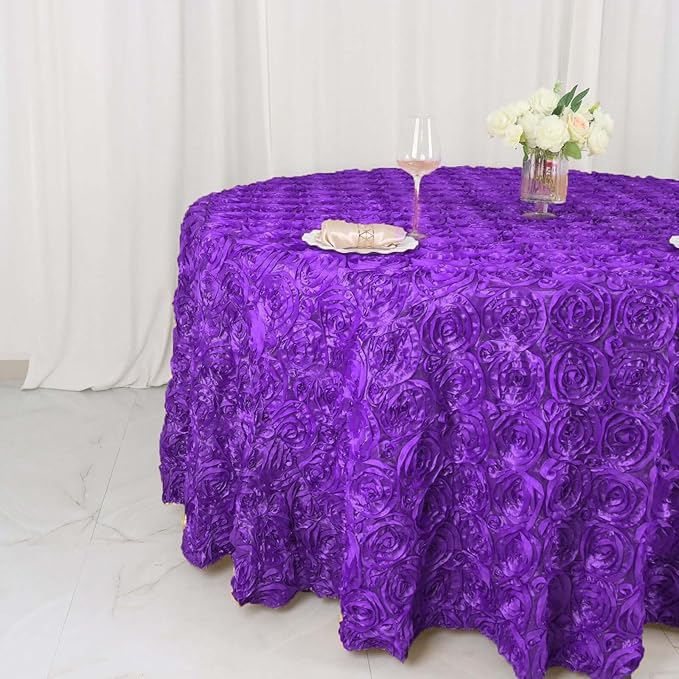 Efavormart 120" Wholesale Round Table Cover Purple Grandiose Rosette 3D Satin Tablecloth for Wedding Party Event Decoration