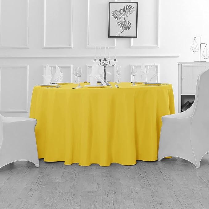 Fokitut 2 Pack Waterproof Round Tablecloth, 90 Inch, Stain Resistant and Wrinkle Polyester Table Cloth, Fabric Table Cover for Kitchen Dining, Wedding, Party, Holiday Dinner-Yellow