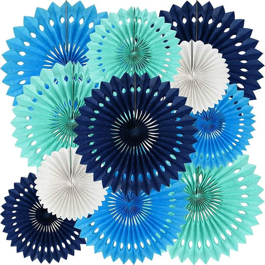 BEISHIDA Blue White Hanging Honeycomb Round Paper Fans Decoration Kit for Baby Boy Shower 1st Birthday Navy Ocean Wedding Under The Sea Theme Photo Booth Backdrops Paper Party Supplies（11packs）