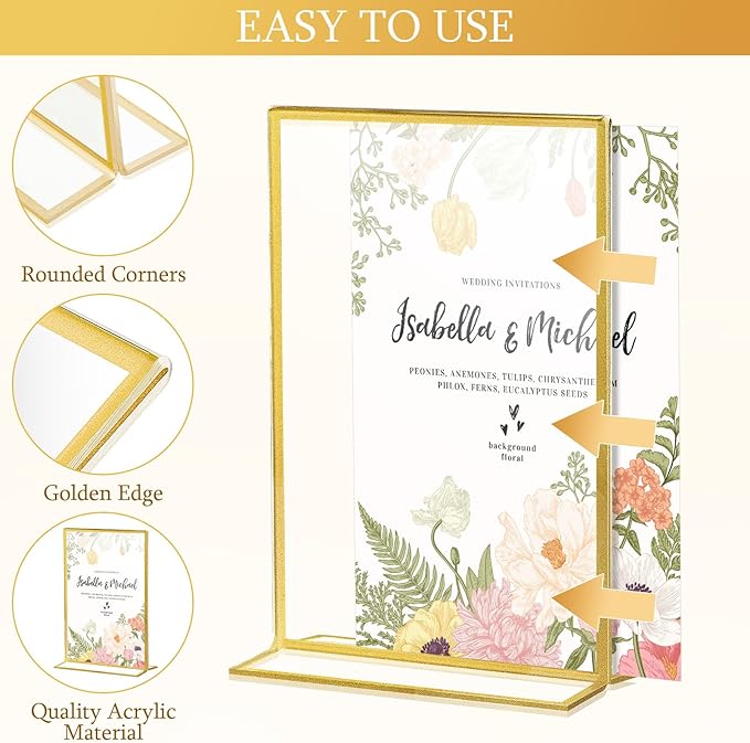 Hoteam 36 Pack Gold Acrylic Sign Holders, Gold Picture Frames Clear Wedding Table Numbers Double Sided Acrylic Holders for Wedding Restaurant Table Number Photos Menu Cards Art (4 x 6 Inch)