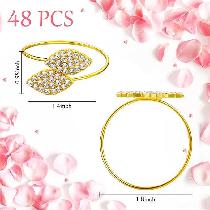 Hotop 200 Pcs Napkin Rings Gold Table Decorations, Elegant Bling Leaves Napkin Rings, Rhinestone Guest Towels Buckle for Wedding Gold Party, Thanksgiving Christmas Dinner Banquet Table Decoration