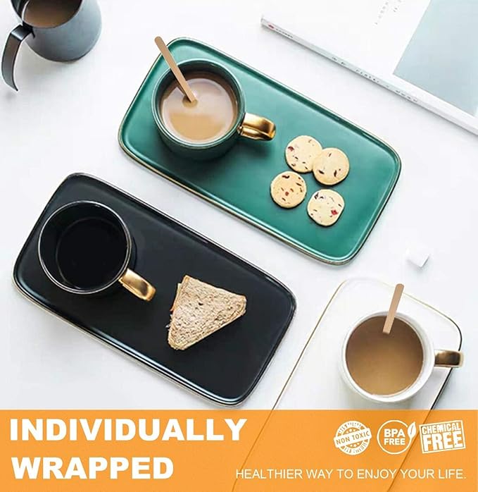 2000Pcs Disposable Wood Coffee Stir Sticks Stirrers Individually Paper Wrapped Coffee Tea Beverage Stirrers Stirrings 5.5 Inch,140mm