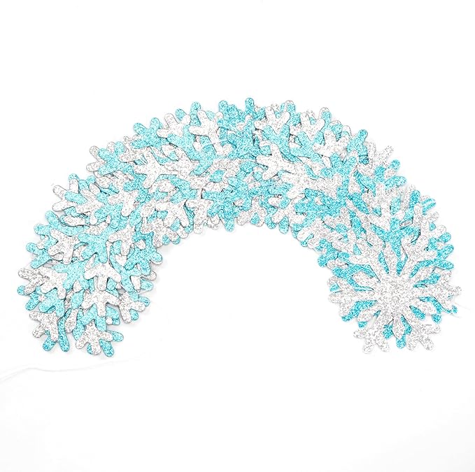 Snowflake-Snow Teal-Silver Christmas Party-Decoration Garland - 52ft Turquoise Winter Wonderland Frozen Ornaments Hanging Paper Streamers,New Years Birthday Baby Shower Wedding Ceiling Decor Hugfond