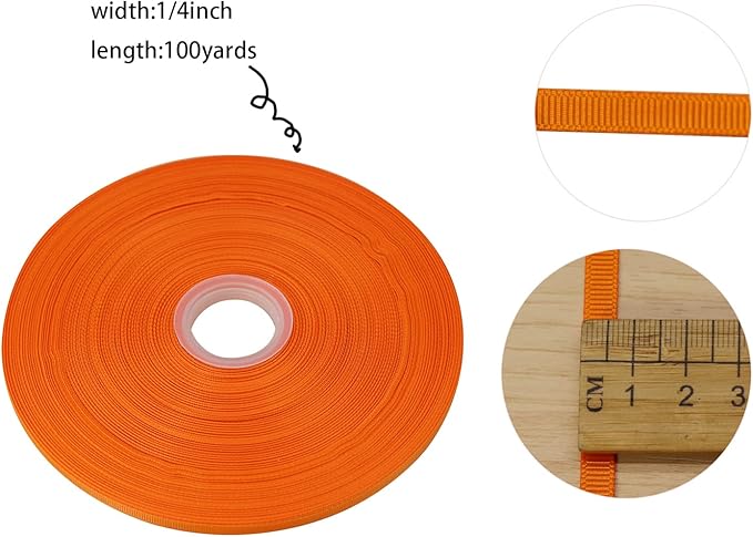 Jesep One Roll 100 Yards Soild Grosgrain Ribbon Boutique Gift Wrapping Package Ribbon, DIY Crafts Bow Hair Headband Accessories Assorted Ribbon #752 (1/4" 6mm, Orange)