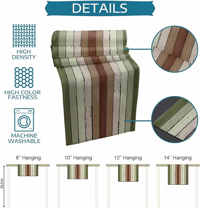 Sage Green Wooden Cotton Linen Table Runner for Dining Kitchen, Wedding Outdoor Party Tablerunners Decoration, Vintage Country Retro Distressed Grain Dresser Scarf Coffee Tablecloth Runners 13''x72''