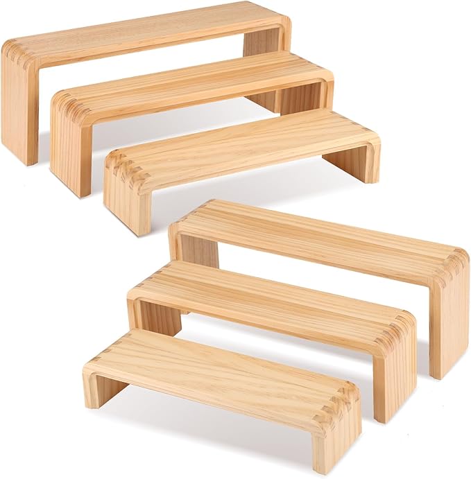 2 Sets, 6 Pieces Total, Wood Risers Display Stand, Cupcake Dessert Cake Stand, Wooden Cologne Perfume Stands, Wood Riser for Kitchen Counter, Vendor Booth Display Items (Natural Wood)