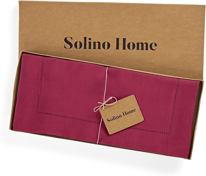 Solino Home Linen Beet Table Runner 108 Inches Long - 100% Pure Linen Hemstitch 14 x 108 Inch Table Runner for Dining, Fall, Autumn, Thanksgiving, Christmas, Holiday - Classic Hemstitch