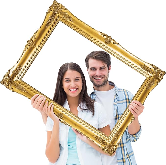 Large Photo Booth Props 32 x 24 Inch Gold Picture Selfie Frame Vintage Photo Frame Creative Friends Party Photo Props Accessories for Wedding Bridal Shower Bachelorette Birthday Party Supplies Decor