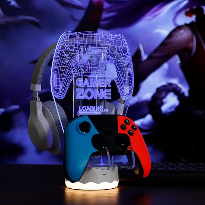 YuanDian Light up Headphone Controller Holder, 16 Colors 3D LED Lights Gamepad Headset Stand, Game Controller Hanger for All Universal Gaming PC Accessories