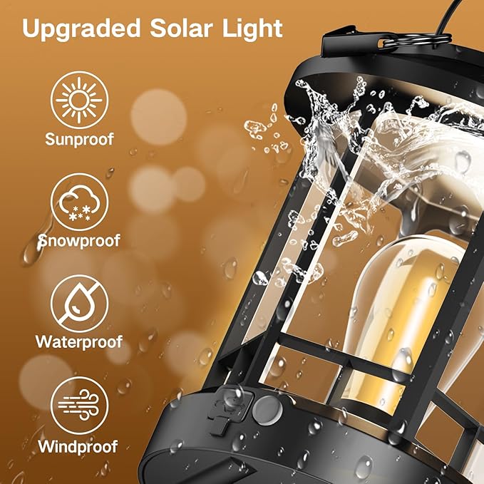 Solar Lights Outdoor Hanging Lantern, Solar Lanterns Waterproof for Patio Decor with Clip, Retro High Brightness Solar Powered Hanging Lamp for Garden, Path, Walkway, Porch, Pack 2