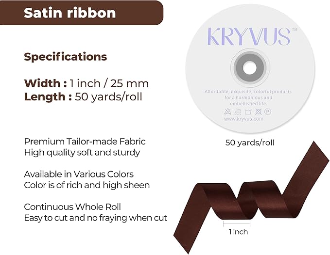 Dark Brown Satin Ribbon 1 inch X Continuous 50 Yards, Single Face Polyester Ribbon Perfect for Gift Wrapping, Flower Bouquet, Wedding Decor, Crafts, Bow Making, Sewing and More