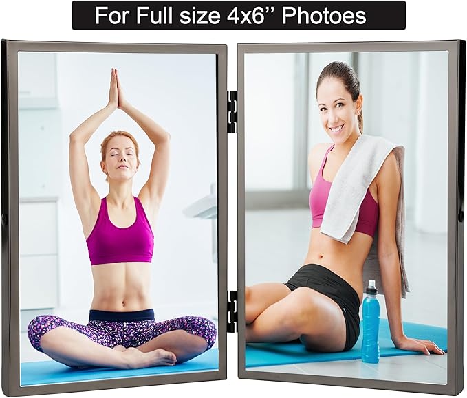4x6'' Charcoal Black Double Floating Frame, for 2x3'', 3x5''. Black Plated Metal Frames For Tabletop/Shelf Photo Frame, Gift Choice for Wedding, Easter, Christmas,Birthady, Home or Office Decor.