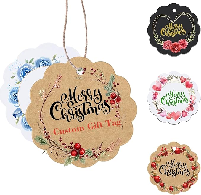 Personalized Gift Tags, Custom Hang Tags with Your Business Logo Small Card Party Decoration Paper Gift Tags for Birthday Wedding Christmas
