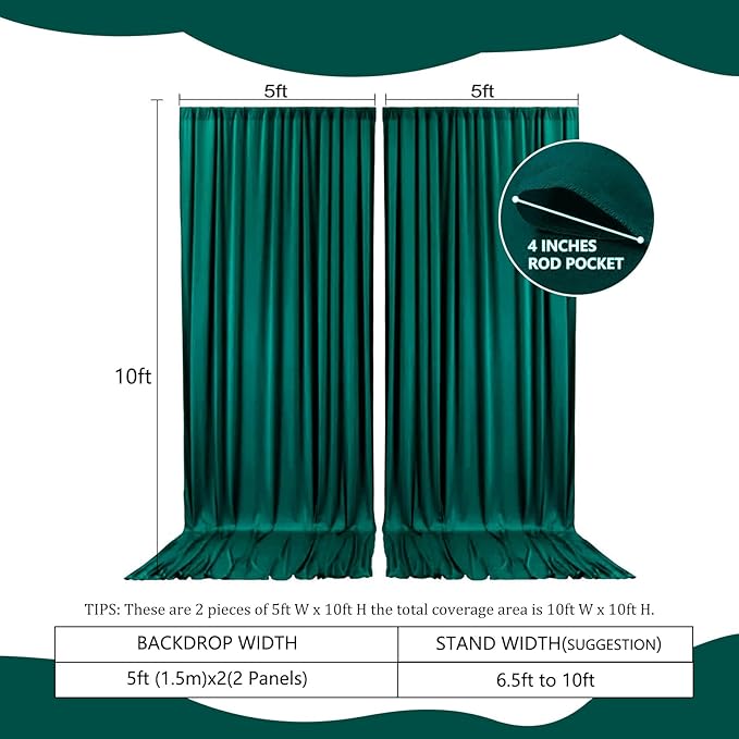 2 Panels Lake Green Backdrop Curtain, 10 x 10 Feet Background Curtains for Parties, Weddings, Baby Showers, Bachelorette Halloween, Christmas Birthday Party Photoshoot Backdrop Curtains Decorations