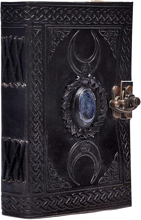 cuero 3 Moon Blue Lapiz Embossed Vintage Leather Journal | 240 Pages of Antique Handmade Deckle Edge Vintage Paper, Leather Sketchbook, Drawing Journal, Great Gift (6 inch by 8 inch, black)