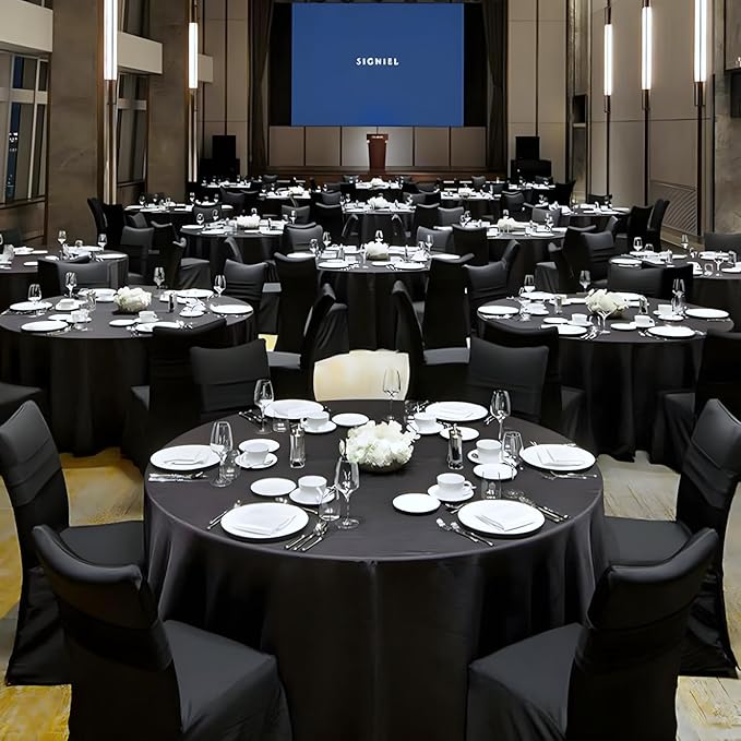 8 Pack Black Round Tablecloth 120 Inch Black Table Cloth Stain and Wrinkle Resistant Reusable and Washable Polyester Fabric Table Covers for Buffet Wedding Party and Banquet