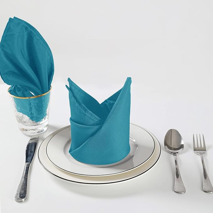 Cloth Napkins 20x20 inch Washable Polyester Dinner Napkins Soft Table Napkins for Wedding Party Dining Banquet(Caribbean Blue,12PCS)