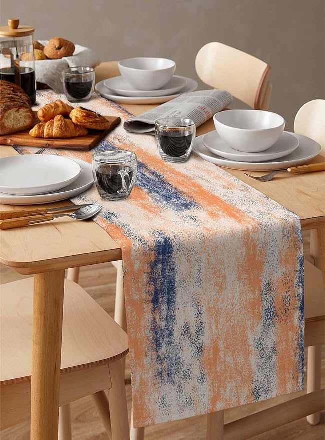 Vintage Oil Painted Cotton Linen Table Runner for Dining Kitchen, Wedding Outdoor Party Tablerunners Decoration, Abstract Modern Orange Minimalist Dresser Scarf Coffee Tablecloth Runners 13x108 Inches
