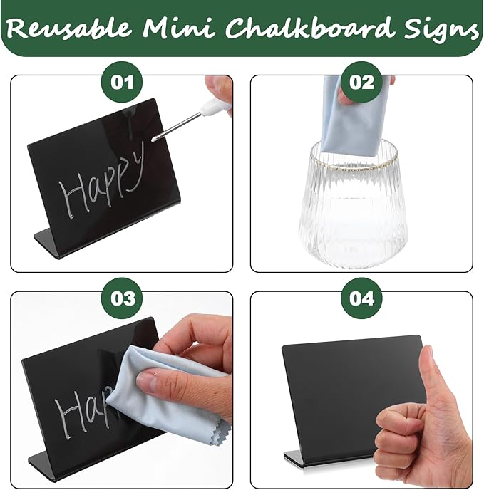 12 Pack Acrylic Mini Chalkboard Signs for Food, Black Mini Tabletop Chalkboard Signs, Small Buffet Chalkboards Signs for Weddings, Birthday Parties, Message Board Signs, Buffet, Bakery and Retail