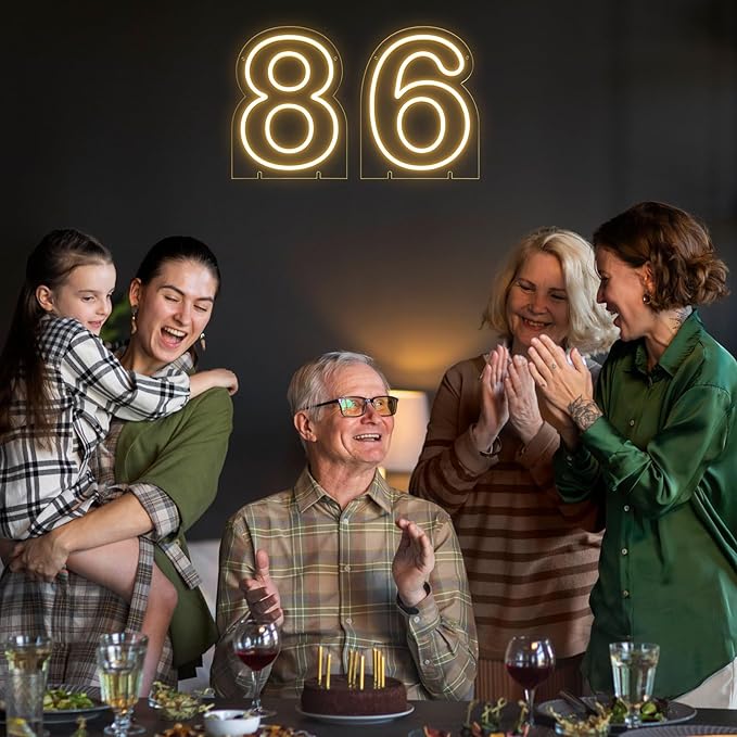 Number 6 LED Neon Sign Backdrop Birthday Party Decoration, 11.3" 11.3" Height Warm White Marquee Six Numbers Light Up Sign for Wedding Anniversary Window Wall Table, Indoor Battery Operated or USB