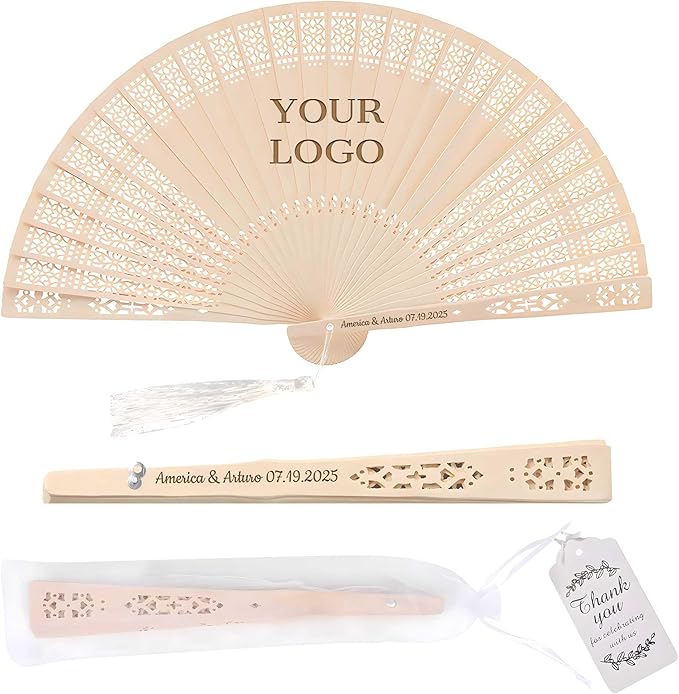 10 PCS Custom Fans Personalized Folding Fans for Line Dancing Wooden Hand Fan Wedding Favors Bulk Fans for Guests Party Event Use (Style16)