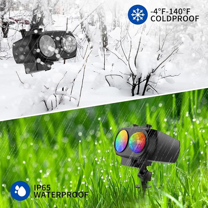 Holiday Projector Lights Outdoor, 2-in-1 HD LED Outdoor Projectors with Remote Control Timer, 3D Ocean Wave & 8 Patterns Waterproof Lanscape Lights for Indoor Valentine Xmas Halloween Holiday Party