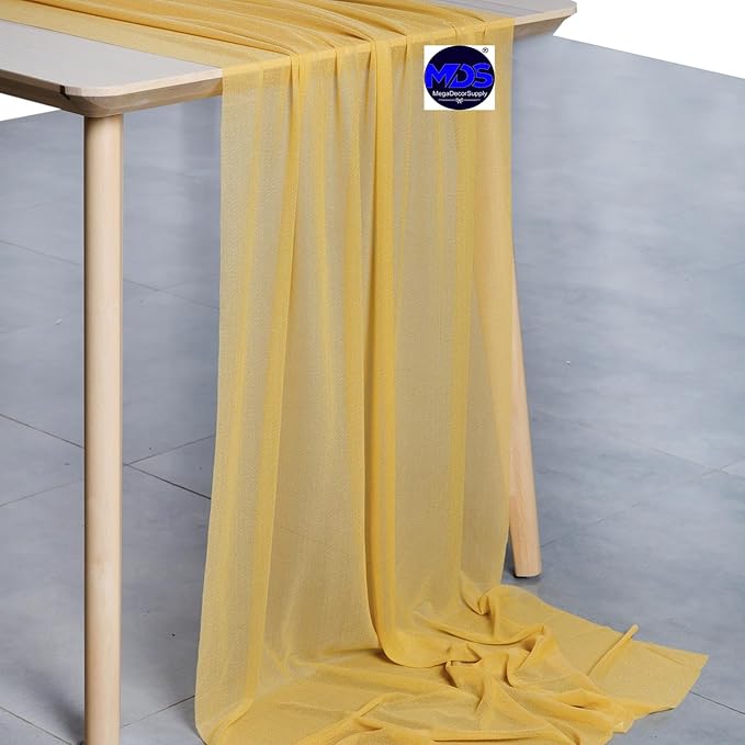 MDS Halloween Chiffon Table Runner - 20 Pack, 29 x 170 Inches, 14ft Each - Sheer Spooky Table Runners for Haunted House Parties, Trick-or-Treat Tables, Witchy Décor, Wedding & Events - Gold